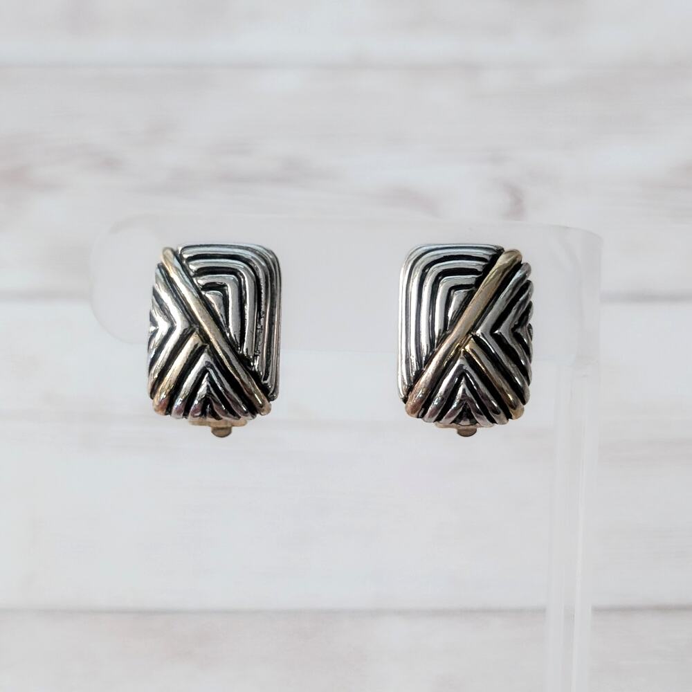 Vintage Clip On Earrings Silver Tone with Design - Some Fading